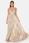 Goddiva Deep V Neck Metallic Dress Gold M (UK12)