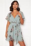 Goddiva Floral Flutter Skater Dress Duck Egg XL (UK16)