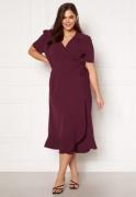 John Zack Curve Short Sleeve Wrap Frill Curve Dress Wine 44 (UK16)