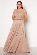 Goddiva Curve Glitter Wrap Front Maxi Dress With Split Nude 50 (UK22)