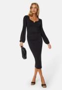 BUBBLEROOM Square V-neck Puff Sleeve Midi Dress Black XL