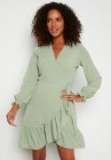 John Zack Frilly Wrap Mini Dress Sage Green XS (UK8)