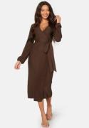 BUBBLEROOM Pleated Wrap Midi Dress Brown M