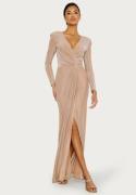 Goddiva Long Sleeve Glitter Maxi Dress Nude S (UK10)