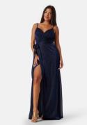 Goddiva Glitter Wrap Front Maxi Dress Navy XXS (UK6)