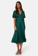 Bubbleroom Occasion Butterfly Sleeve Wrap Satin Dress Dark green 46