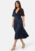 Bubbleroom Occasion Butterfly Sleeve Wrap Satin Dress Dark blue 38