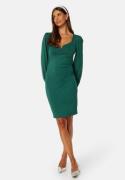 BUBBLEROOM Square V-neck Puff Sleeve Short Dress Dark green XS