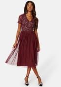 AngelEye Short Sleeve Sequin Embellished Midi Dress Wine-red S (UK10)