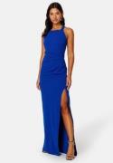 Bubbleroom Occasion Square neck slit maxi  dress Blue 3XL