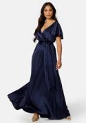 Goddiva Flutter Sleeve Satin Maxi Dress Navy XS (UK8)