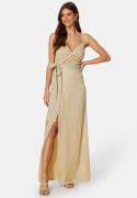 Goddiva Glitter Wrap Front Maxi Dress Light Gold M (UK12)