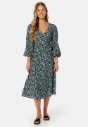 Object Collectors Item Leonora Wrap Midi Dress Black AOP:FERN GREEN 34