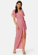 Goddiva Flutter Chiffon Wrap Maxi Dress Warm Pink XXS (UK6)