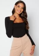 BUBBLEROOM Square Neck Long Sleeve Top Black S