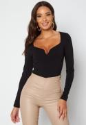 BUBBLEROOM Square V-neck Long Sleeve Top Black XS