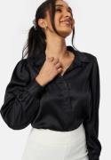 BUBBLEROOM Satin Puff Sleeve Shirt Black 34