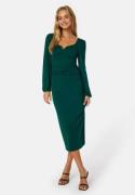 BUBBLEROOM Square V-neck Puff Sleeve Midi Dress Dark green XS