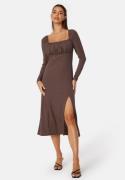 BUBBLEROOM Rushed Square Neck Midi Dress Brown M