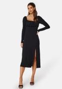 BUBBLEROOM  Rushed Square Neck Midi Dress Black XL