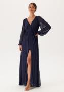 Goddiva Long Sleeve Chiffon Dress Navy S (UK10)