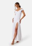 Goddiva Bardot Pleat Maxi Split Dress White M (UK12)