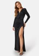 Bubbleroom Occasion Slit V-neck stretchy gown Black XS