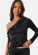 BUBBLEROOM One Shoulder Frill Top Black XS