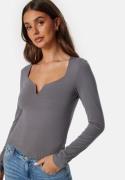 BUBBLEROOM Square V-neck Long Sleeve Top Grey XL