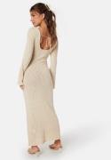 BUBBLEROOM Open Back Fine Knitted Maxi Dress Light beige XL