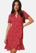 BUBBLEROOM Flounce Short Wrap Dress Red/Patterned XS