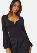 BUBBLEROOM Square V-neck Long Sleeve Puff Top Black XS