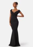 Goddiva Bardot Pleat Maxi Dress Black L (UK14)