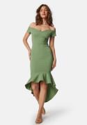 John Zack Off Shoulder Frill High Low Dress Sage Green XXS (UK6)