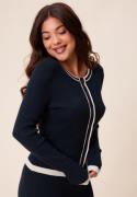 Happy Holly Contrast Knitted Cardigan Navy/Cream 32/34