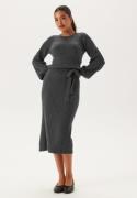 BUBBLEROOM Round Neck Rib Knitted Midi Dress  Dark grey melange 4XL