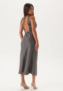 Bubbleroom Occasion Cowl Neck Satin Midi Dress Silver grey XS