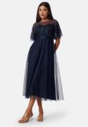 Bubbleroom Occasion Embroidered Mesh Midi Dress Dark blue 40