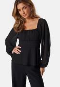 BUBBLEROOM Square Neck L/S Georgette Blouse Black 44