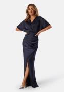 Bubbleroom Occasion Wrap Satin Gown Navy 40