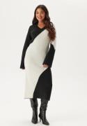 BUBBLEROOM V-neck Knitted Midi Dress Black/Offwhite M