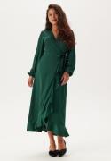 Happy Holly Wrap L/S Satin Maxi Dress Dark green 32/34