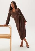 BUBBLEROOM  Pleated Wrap Dress Brown XS