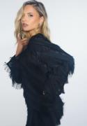 Bubbleroom Occasion Fringe Flared Sleeve Blouse Black S