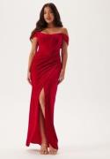 Goddiva Velvet Bardot Corset Maxi Dres Wine M (UK12)