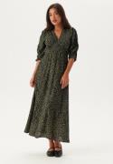 BUBBLEROOM Ruched Sleeve Midi Dress  Green/Patterned M