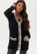 Happy Holly Contrast Fluffy Knitted Cardigan Black 44/46