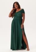 Goddiva Curve Bardot Rouched Maxi With Split Green 50 (UK22)