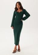 BUBBLEROOM Square V-neck puff sleeve midi dress Dark green XL