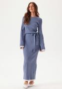 BUBBLEROOM Round Neck Rib Knitted Maxi Dress  Dusty blue XL